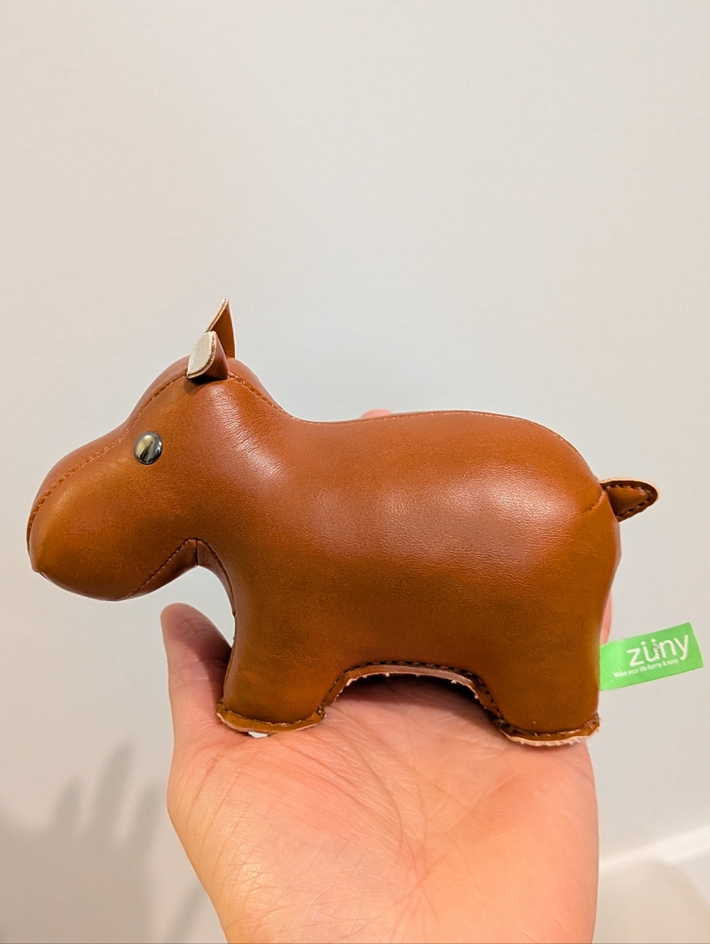 Zuny Classic Hippo Paperweight Brown Faux Leather Desk Deco